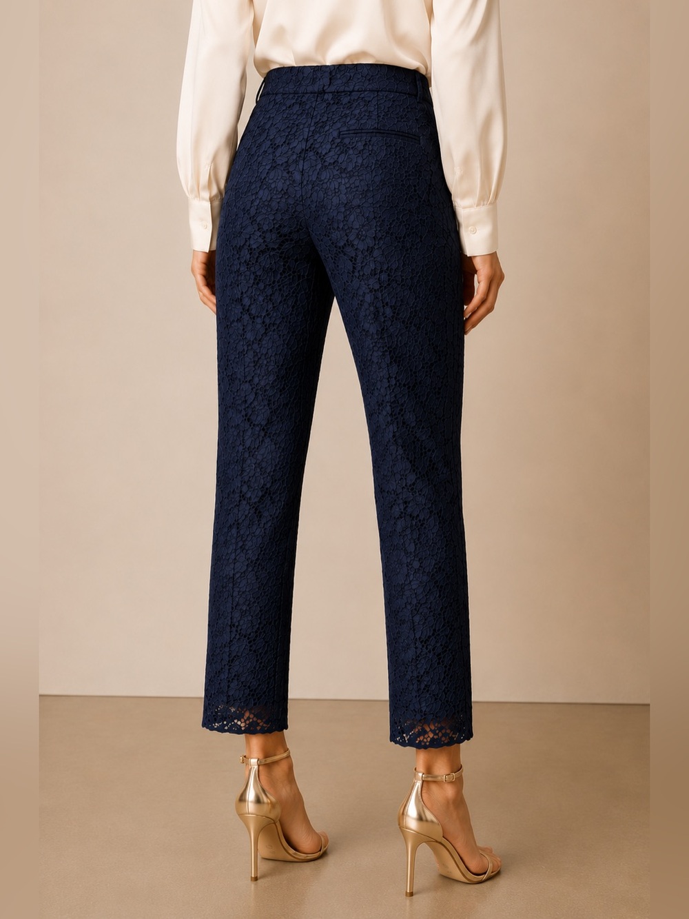 VALENTINO Lace Pants Silk Lined Navy Blue EU 42 US 6 Made in Italy - Picture 5 of 16